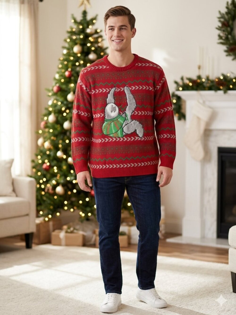 Ugly Christmas Red Sloth Sweater for Men XXL